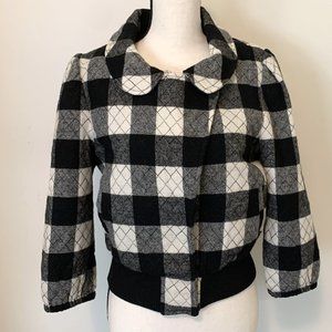 STEVEN ALAN Black & White Plaid Cropped Bomber Jacket- Sz L- Quilted Lig…